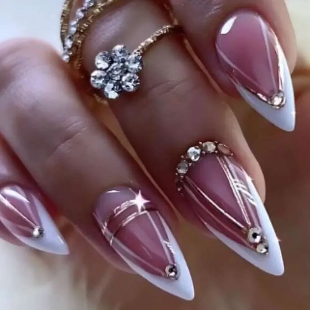 3for$20 nails 24pcs/set Romantic & Simple French Style Pink With White